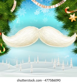 White Santa s moustache, Merry Christmas and Happy New Year template. EPS 10 vector file included