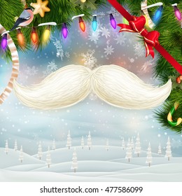 White Santa s moustache, Merry Christmas and Happy New Year template. EPS 10 vector file included