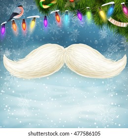 White Santa s moustache, Merry Christmas and Happy New Year template. EPS 10 vector file included