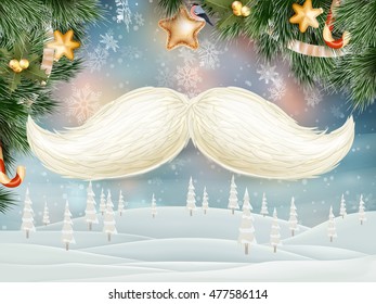 White Santa s moustache, Merry Christmas and Happy New Year template. EPS 10 vector file included