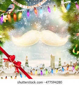 White Santa s moustache, Merry Christmas and Happy New Year template. EPS 10 vector file included
