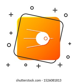 White Satellite icon isolated on white background. Orange square button. Vector Illustration