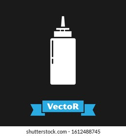 White Sauce bottle icon isolated on black background. Ketchup, mustard and mayonnaise bottles with sauce for fast food.  Vector Illustration