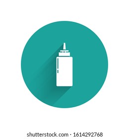 White Sauce bottle icon isolated with long shadow. Ketchup, mustard and mayonnaise bottles with sauce for fast food. Green circle button. Vector Illustration