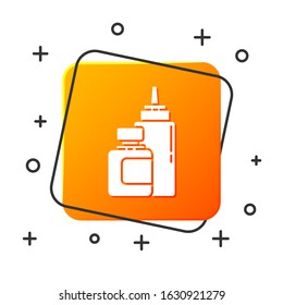 White Sauce bottle icon isolated on white background. Ketchup, mustard and mayonnaise bottles with sauce for fast food. Orange square button. Vector Illustration