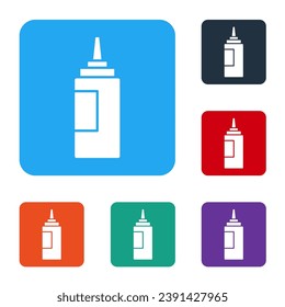 White Sauce bottle icon isolated on white background. Ketchup, mustard and mayonnaise bottles with sauce for fast food. Set icons in color square buttons. Vector