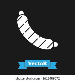White Sausage icon isolated on black background. Grilled sausage and aroma sign.  Vector Illustration