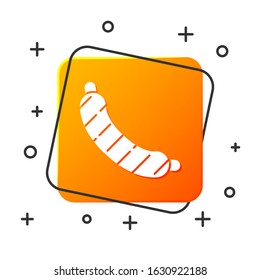 White Sausage icon isolated on white background. Grilled sausage and aroma sign. Orange square button. Vector Illustration