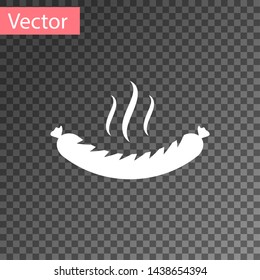 White Sausage with steam icon isolated on transparent background. Grilled sausage and aroma sign. Vector Illustration