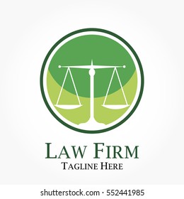 white scale or wigher in green circle with frame. simple law firm or lawyer logo vector template for business and branding