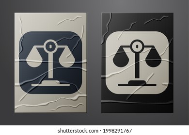 Icône Balles blanches de justice isolée sur fond papier grunge. Symbole de la Cour de droit. Panneau balance. Style papier. Image vectorielle