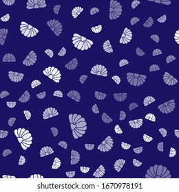 Weiße Scallop-Muschel-Symbol einzeln auf blauem Hintergrund. Muschelzeichen. Vektorillustration-Illustration