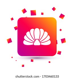 Icono de la concha de mar de vieiras blancas aislado en fondo blanco. Signo de sello.Botón de color cuadrado. Ilustración vectorial