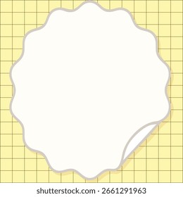 A white scalloped label area centered on a yellow grid notebook background in flat vector style.