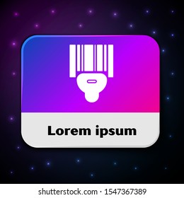 White Scanner scanning bar code icon isolated on black background. Barcode label sticker. Identification for delivery with bars. Rectangle color button. Vector Illustration