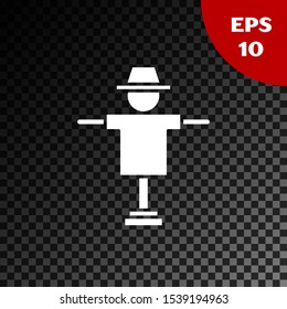 White Scarecrow icon isolated on transparent dark background.  Vector Illustration