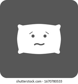 White scared pillow icon on grey background. Emotions
