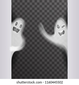 White scary ghost look out corner night party halloween transparent background vector illustration