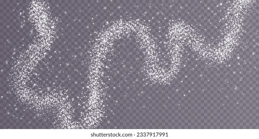 White scattering of small particles of sugar crystals, volatile salt, top view of baking flour. White powder, powdered sugar explosion isolated on transparent dark background. Vector illustration.
