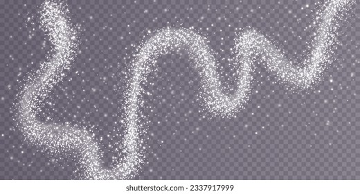 Esparcimiento blanco de pequeñas partículas de cristales de azúcar, sal volátil, vista superior de harina de hornear. Polvo blanco, explosión de azúcar en polvo aislada sobre fondo oscuro transparente. Ilustración vectorial.
