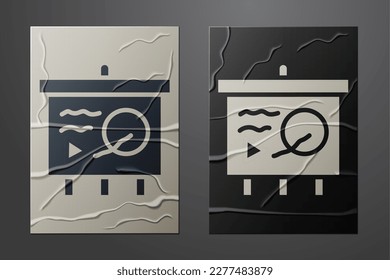 White Scenario on chalkboard icon isolated on crumpled paper background. Script reading concept for art project, films, theaters. Paper art style. Vector