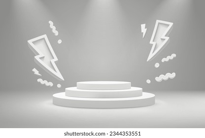 White scene mega sale, danger podium banner, gray room pedestal. Vector illustration