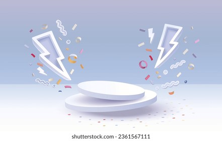 White scene mega sale, danger podium banner, room pedestal. Vector illustration