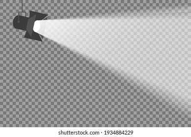White scene on with spotlights. Spotlights with bright lights on transparent background. Vector illustration.