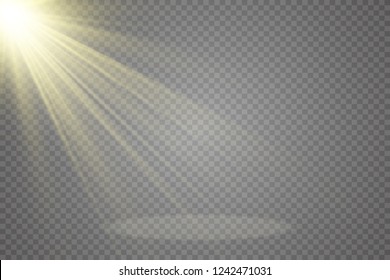 White scene on with spotlights. Measure of action.Special lens flash, light effect. The flash flashes rays and searchlight. illust.White glowing light. Beautiful star Light from the rays.Sunlight.