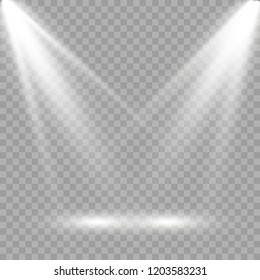 White scene on with spotlights. Vector illustration.Measure of action.