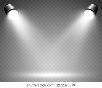 White scene on with spotlights. Vector illustration.Measure of action.