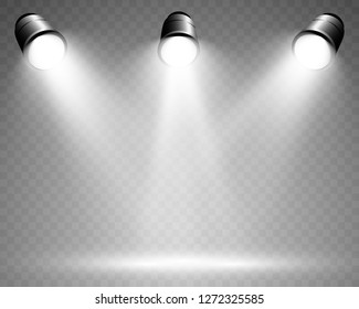 White scene on with spotlights. Vector illustration.Measure of action.