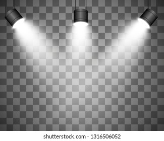 White scene on with spotlights. Vector illustration.