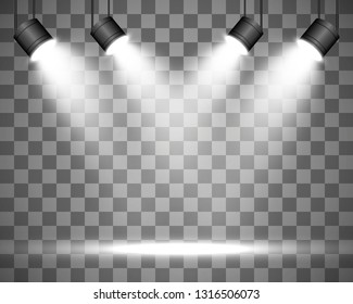 White scene on with spotlights. Vector illustration.