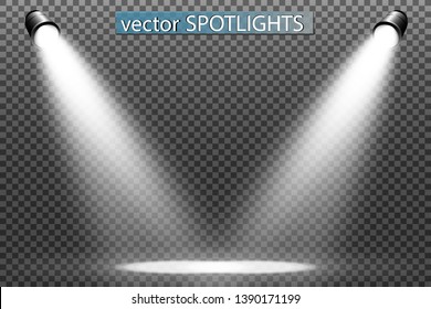 White scene on with spotlights. Vector illustration.