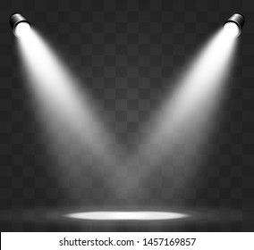 White scene on with spotlights. Vector illustration.