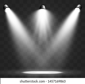 White scene on with spotlights. Vector illustration.