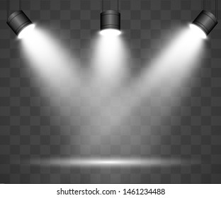 White scene on with spotlights. Vector illustration.