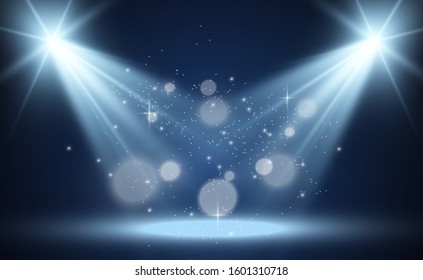 White scene on with spotlights. Vector illustration.