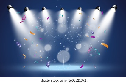 White scene on with spotlights. Vector illustration.