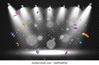 White scene on with spotlights. Vector illustration.