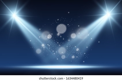 White scene on with spotlights. Vector illustration.Measure of action.