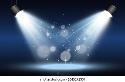 White scene on with spotlights. Vector illustration.