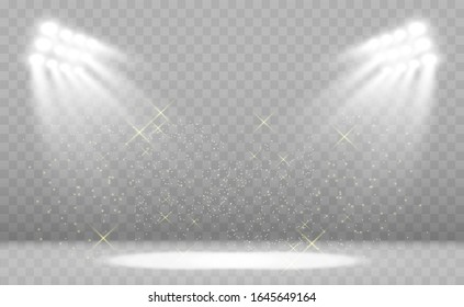 Escena blanca con focos. Ilustración vectorial.