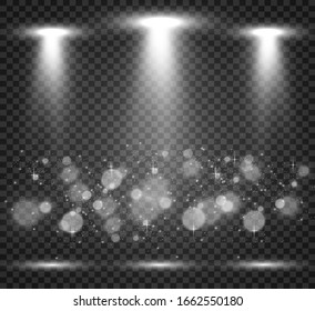 White scene on with spotlights. Vector illustration.