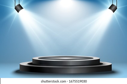 White scene on with spotlights. Vector illustration.