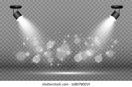 White scene on with spotlights. Vector illustration.