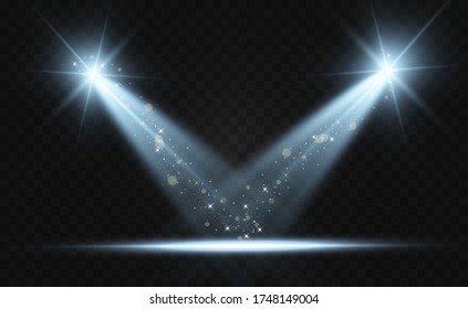 White scene on with spotlights. Vector illustration.
