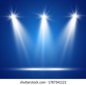 White scene on with spotlights. Vector illustration.
