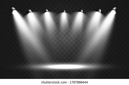 White scene on with spotlights. Vector illustration.